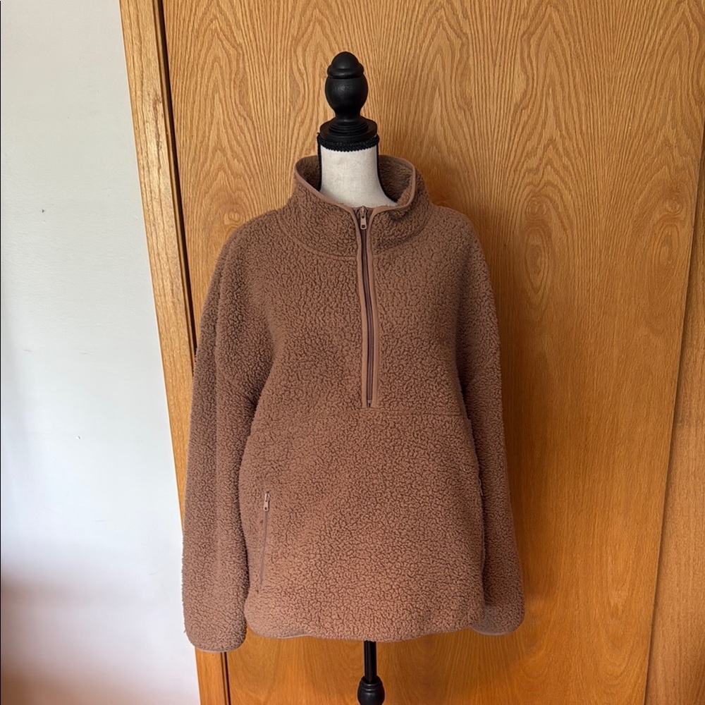 SKIMS Brown Teddy Jacket Plush Half-Zip Design
